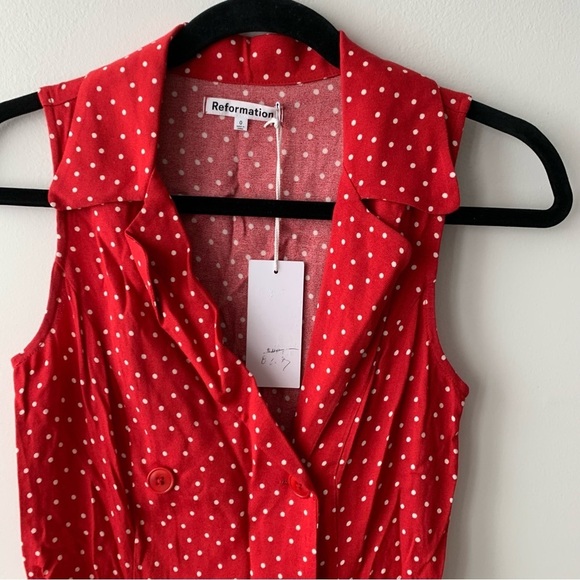 Reformation Leith Dress In red Dots Sz 0 NWT - Picture 6 of 8